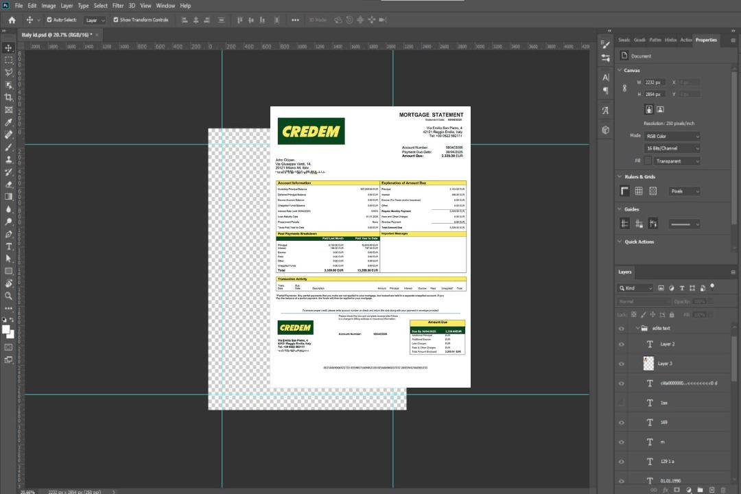 Modèle Word et PDF de relevé hypothécaire Italie Credito Emiliano template Modèle Word et PDF de relevé hypothécaire Italie Credito Emiliano template